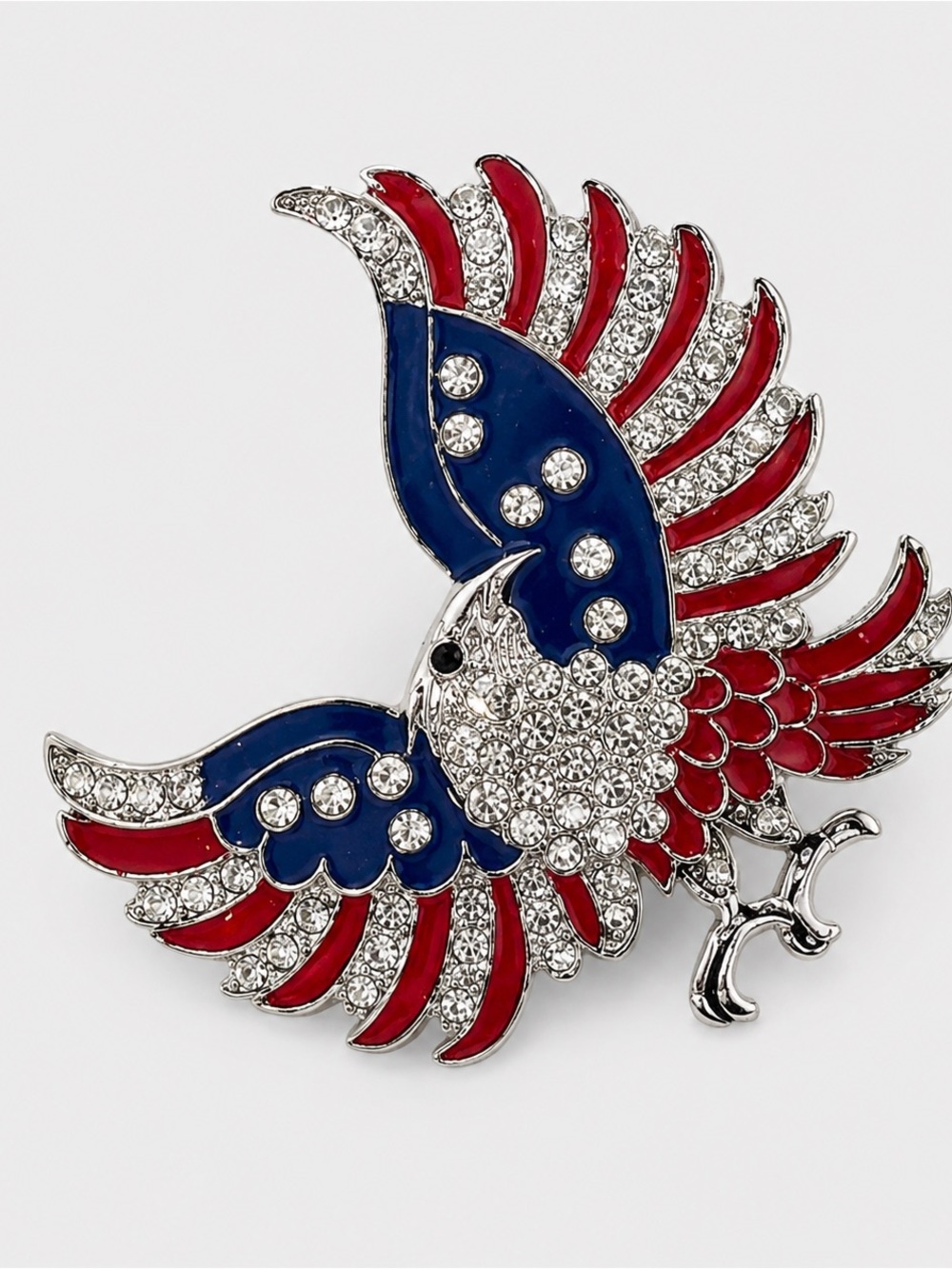 Patriotic Rhinestone Eagle Brooch Pin Red White Blue Americana